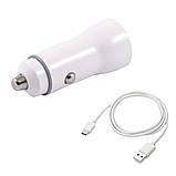 Автомобільний зарядний пристрій з 2 USB роз'ємами та підтримкою швидкої зарядки комплект з кабелем USB TypeC, фото 7