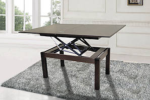 Компактний розкладний журнальний обідній стіл трансформер у сучасному стилі для вітальні 90*60 см Флай венге