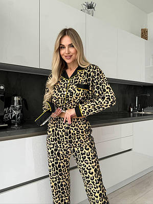 Піжама жіноча комплект сорочка і штани леопардовий принт котон