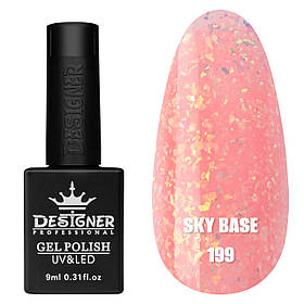 Камуфлююча кольорова база Sky base Дизайнер з поталлю (пластівці Юкі) для манікюру та педикюру, 9 мл. 199