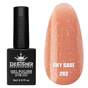 Камуфлююча кольорова база Sky base Дизайнер з поталлю (пластівці Юкі) для манікюру та педикюру, 9 мл. 202