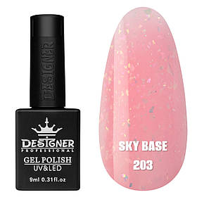 Камуфлююча кольорова база Sky base Дизайнер з поталлю (пластівці Юкі) для манікюру та педикюру, 9 мл. 203