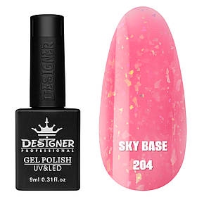 Камуфлююча кольорова база Sky base Дизайнер з поталлю (пластівці Юкі) для манікюру та педикюру, 9 мл. 204