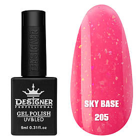 Камуфлююча кольорова база Sky base Дизайнер з поталлю (пластівці Юкі) для манікюру та педикюру, 9 мл. 205