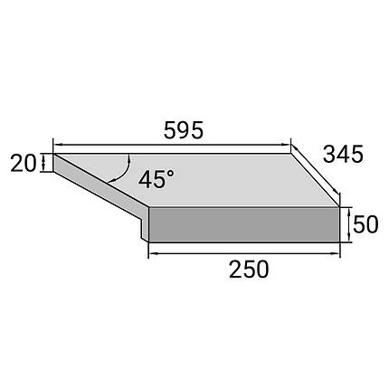 Кутовий Г-подібний елемент бортової плитки Aquaviva Granito Gray, 595x345x50(20) мм (правий/45°), фото 2