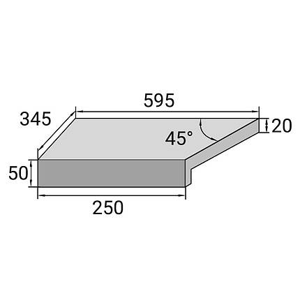 Кутовий Г-подібний елемент бортової плитки Aquaviva Montagna Light Gray, 595x345x50(20) мм (лівий/45°), фото 2