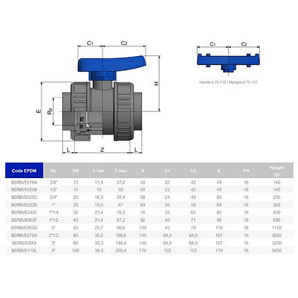 Кран кульовий ПВХ Effast із внутрішньою різзю, d3/8", фото 3