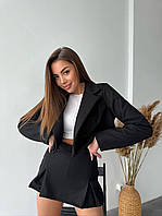 Твидовый костюм (юбка-шорты+укороченный пиджак) черный7+LID