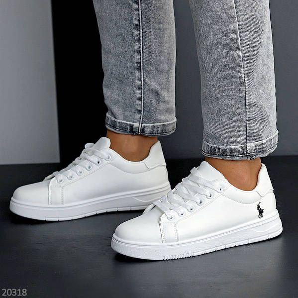 Кроссовки БЕЛЫЕ на белой подошве кожа искусственная унисекс демисезон