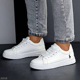 Кроссовки БЕЛЫЕ на белой подошве кожа искусственная унисекс демисезон