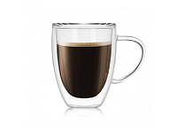 Скляна склянка для чаю та кави з подвійними стінками та подвійним дном А-Плюс 7005 Capuchino (310мл) de