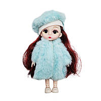 Детская кукла в берете C14 шарнирная, 15 см (Голубой) Shoper Дитяча лялька у береті C14 шарнірна, 15 см