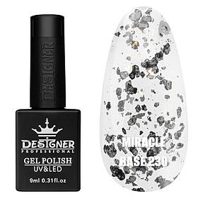 Камуфлююча кольорова база Miracle base Дизайнер із пластівцями Юкі для нігтів, 9 мл. 230