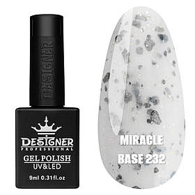 Камуфлююча кольорова база Miracle base Дизайнер із пластівцями Юкі для нігтів, 9 мл. 232