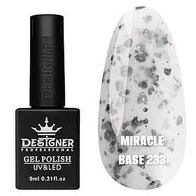 Камуфлююча кольорова база Miracle base Дизайнер із пластівцями Юкі для нігтів, 9 мл. 233