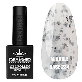 Камуфлююча кольорова база Miracle base Дизайнер із пластівцями Юкі для нігтів, 9 мл. 234