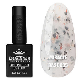 Камуфлююча кольорова база Miracle base Дизайнер із пластівцями Юкі для нігтів, 9 мл. 235
