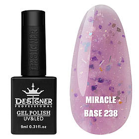 Камуфлююча кольорова база Miracle base Дизайнер із пластівцями Юкі для нігтів, 9 мл. 238