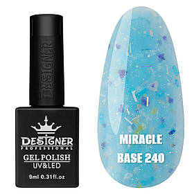 Камуфлююча кольорова база Miracle base Дизайнер із пластівцями Юкі для нігтів, 9 мл. 240