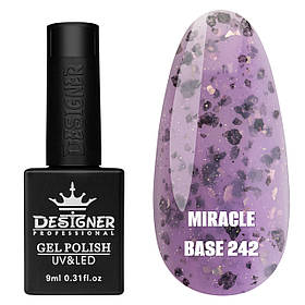 Камуфлююча кольорова база Miracle base Дизайнер із пластівцями Юкі для нігтів, 9 мл. 242