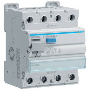 Дифреле (УЗО) Hager CDA680C 4-полюсне 10kА 80А 30mA тип А