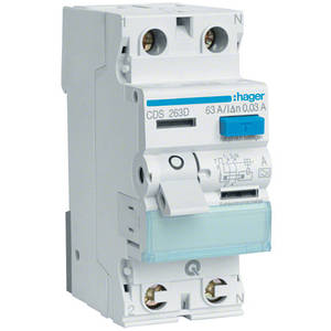 Дифреле (УЗО) Hager CDS263D 2-полюсне 6kA 63А 30mA тип А QC