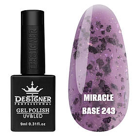 Камуфлююча кольорова база Miracle base Дизайнер із пластівцями Юкі для нігтів, 9 мл. 243