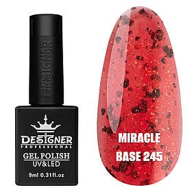 Камуфлююча кольорова база Miracle base Дизайнер із пластівцями Юкі для нігтів, 9 мл. 245