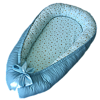 Кокон-позиционер или гнездышко с ортопедической подушкой-бабочкой для новорожденных от ™MinkyHome Голубой