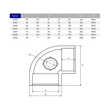Коліно ПВХ Hidroten "AIR L" 1001615, 90°, з метал. кільцем, d50-1/2", фото 3