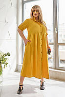 Женское летнее длинное платье-рубашка Алиби из ткани креп-жатка на пуговицах размеры 40-62