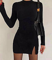 Сексуальное мини платье с разрезом крепдайвинг черный-RudSale