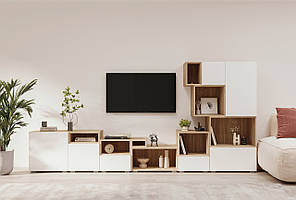 Скандинавська стильна набірна тв стінка під телевізор у вітальню зал біла дуб снома Голд Сокме 290 см