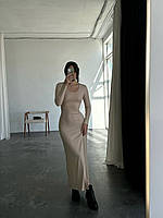 Платье с корсетными завязками с разрезом на бедре светлый беж-RudSale