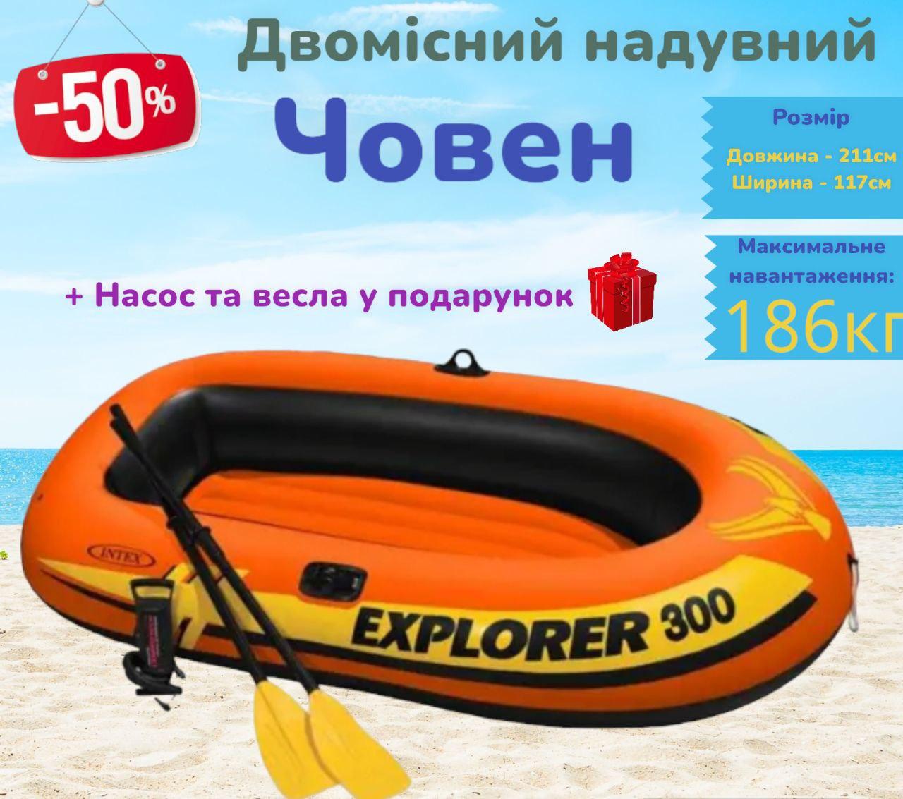 Бюджетний надувний гребний човен з веслами та насосом для риболовлі полювання та туризму