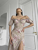 Стильне жіноче плаття міді Charivna з розрізом Різні кольори Розміри 42 44 46