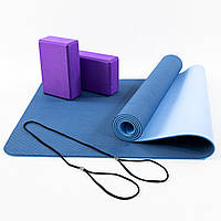 Коврик для йоги, каремат для фитнеса и спорта (йогамат) + блок для йоги (кирпич) 2шт OSPORT Set 88 (n-0118)