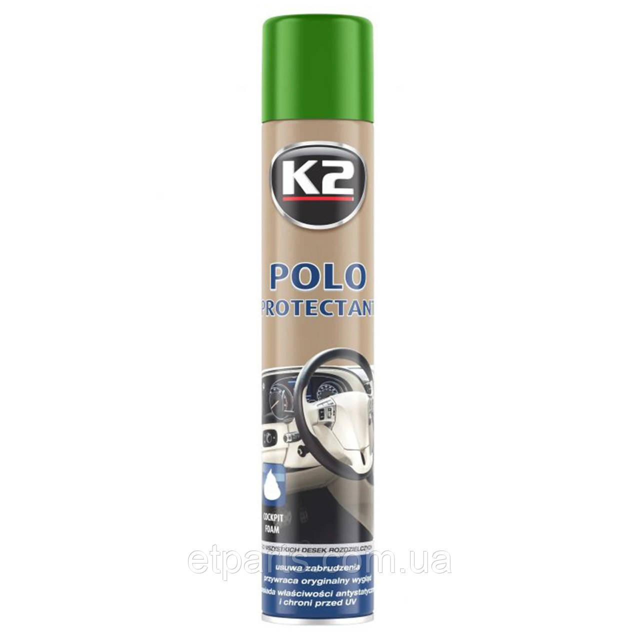 Поліроль для пластику прозорий аерозоль K2 POLO PROTECTANT 750ML GREEN TEA