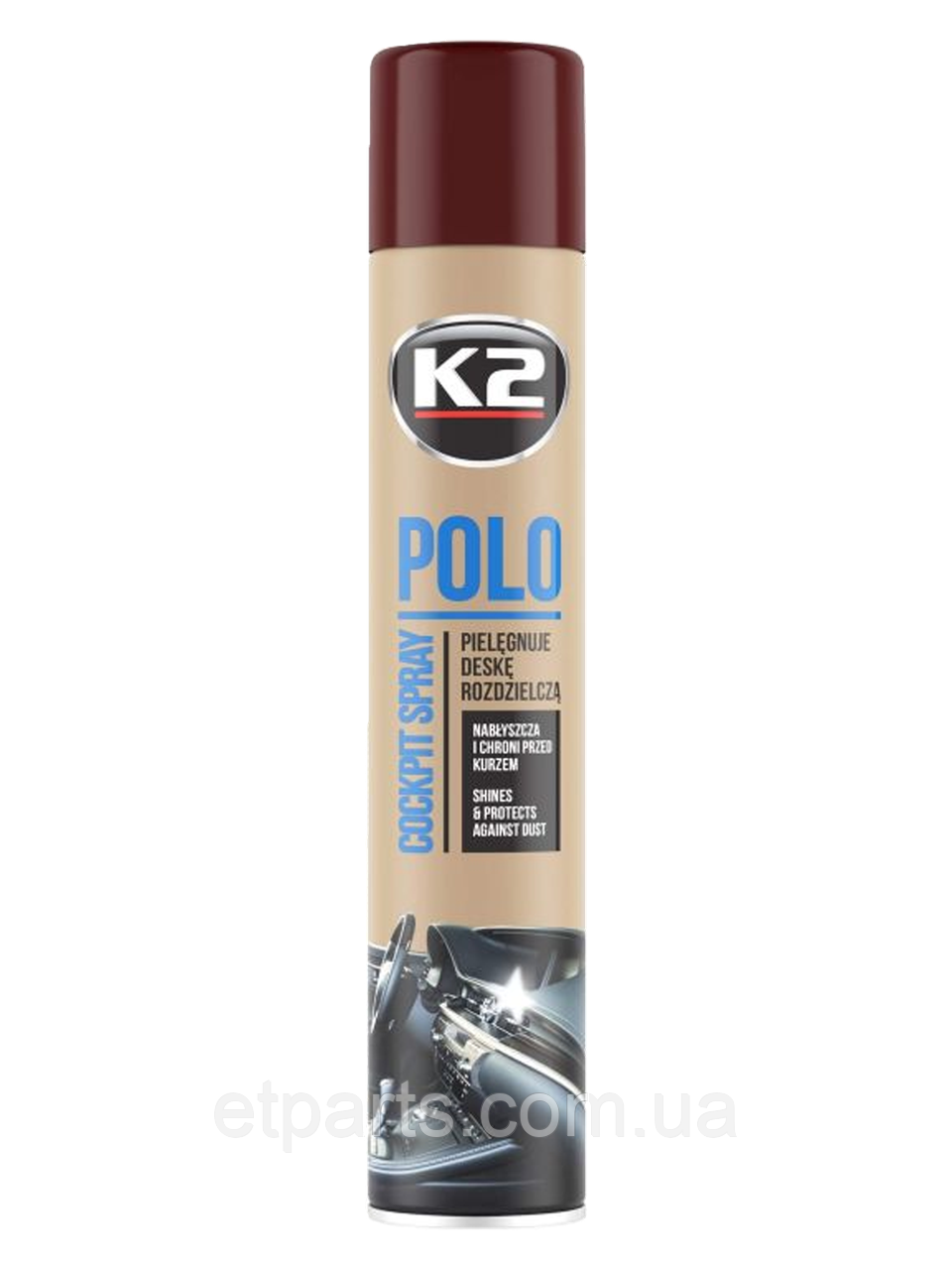 Поліроль для пластику прозорий аерозоль K2 POLO COCKPIT SPRAY 750 ML COLA