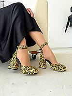 Женские туфли леопард натуральная кожа с ремешком