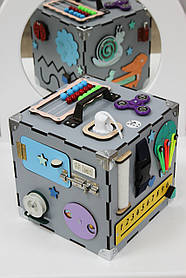 Розвиваючий дерев'яний Бізікуб 23х23х23 см, сірий