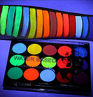 Професійний флуоресцентний аквагрим Poetry Shadow - 15 кольорів - 2 пензлики - FC1505