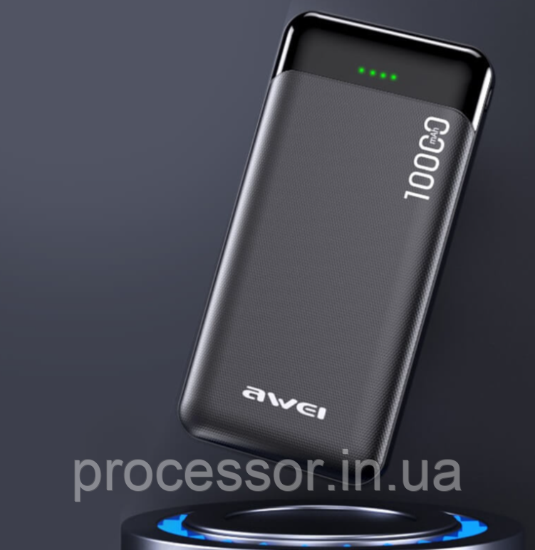 Компактний потужний акумулятор Power Bank Awei P37K 10000 mah повір банк з 2 портами USB, фото 1
