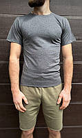 Базовая мужская однотонная футболка темно серого цвета, Качественная хлопковая футболка с круглой горловиной L
