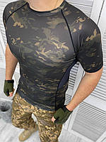 Тактическая футболка мультикам компрессионная синяя, армейская футболка мультикам пароотводящая для ЗСУ XXL