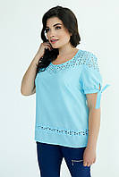 Женская блузка повседневная летняя 50, 52 р голубого цвета