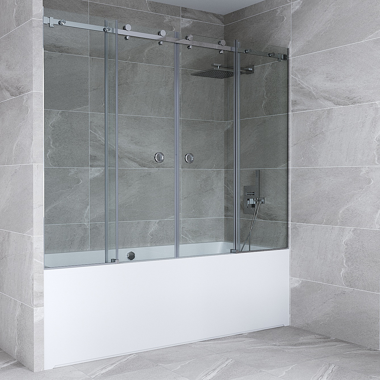 Перегородка для ванної розсувна з двома дверима і дві глухі частини, фото 1