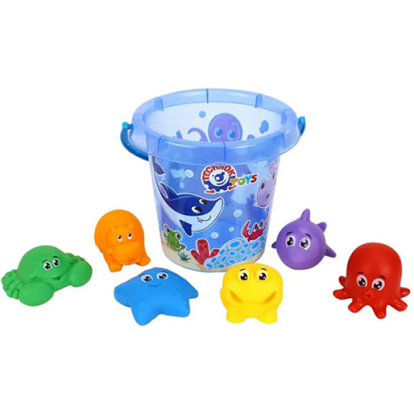 Набір іграшок для ванної Технок 7945TXK відро та 6 фігурок тварин (7945TXK-RT)