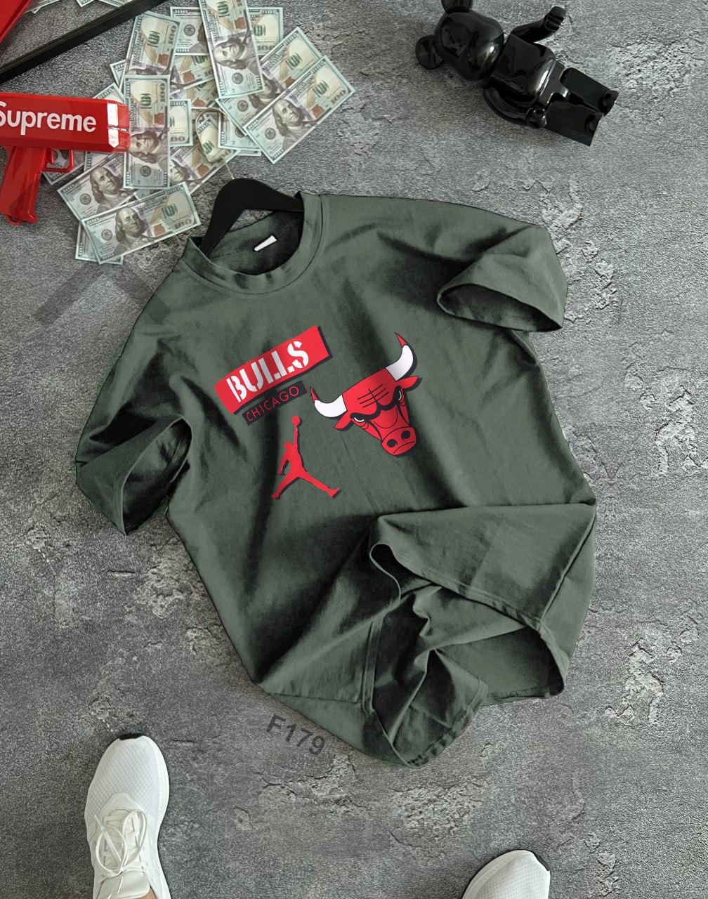 Чикаго буллз футболка чоловіча оверсайз chicago bulls бавовняна теніска хакі, фото 1