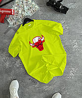 Chicago Bulls мужская футболка оверсайз широкая тенниска Чикаго Буллз салатовая